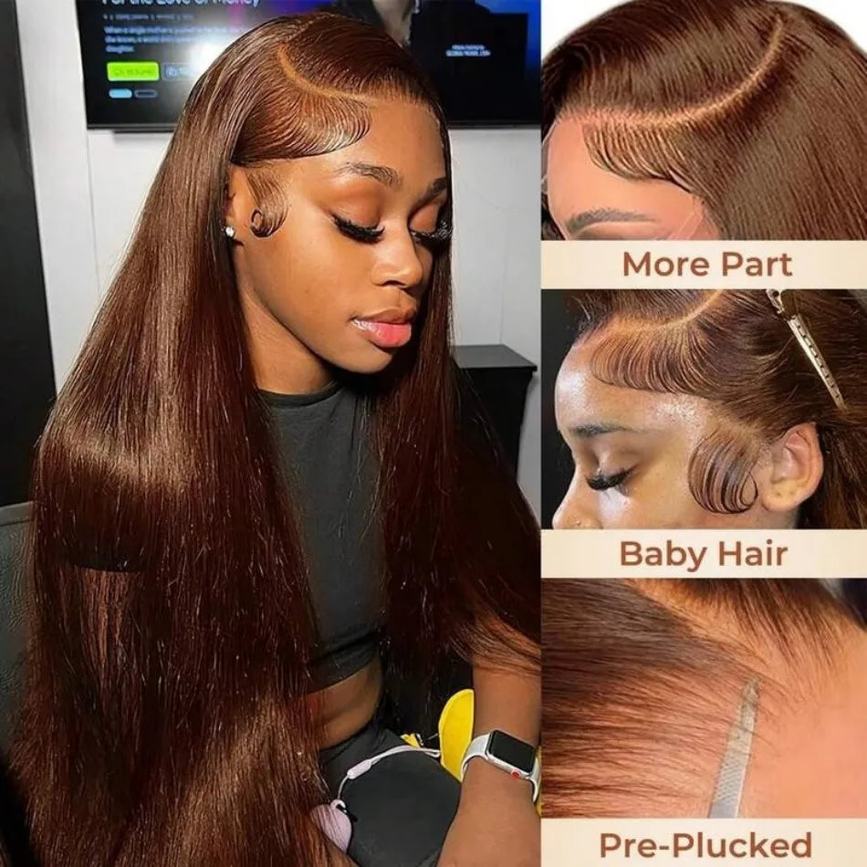 Chocolate Brown 13X6 Straight Human Hair Wigs 13X4 Hd Lace Frontal Wig 250 Density Colored Pre Plucked Brazilian Lace Front Wig Chocolate Brown 13X6 Straight Human Hair Wigs 13X4 Hd Lace Frontal Wig 250 Density Colored Pre Plucked Brazilian Lace Front Wig
