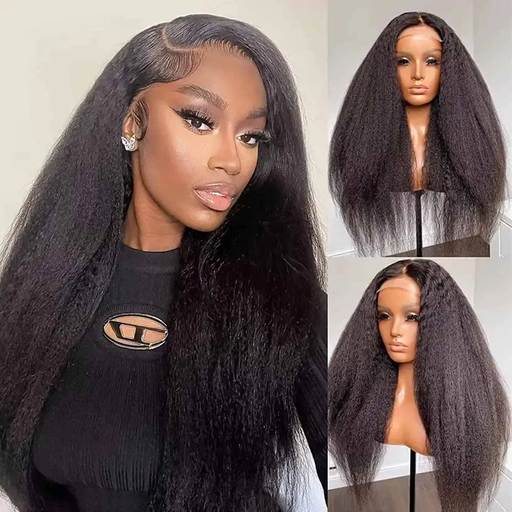 13x4 Kinky Straight Lace Front Human Hair Wig With Kinky Edges Baby Hair Glueless Yaki Straight HD Lace Frontal Wig 250% Denisty 13x4 Kinky Straight Lace Front Human Hair Wig With Kinky Edges Baby Hair Glueless Yaki Straight HD Lace Frontal Wig 250% Denisty