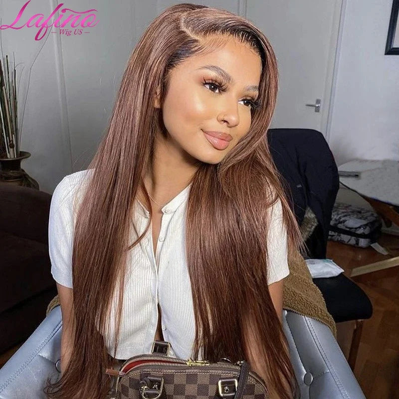 #4 Chocolate Brown Straight Human Hair Wig 13x6 Hd Lace Human Hair Wig 13x4 Lace Front Wig 200% Density Brazilian Hair For Women #4 Chocolate Brown Straight Human Hair Wig 13x6 Hd Lace Human Hair Wig 13x4 Lace Front Wig 200% Density Brazilian Hair For Women