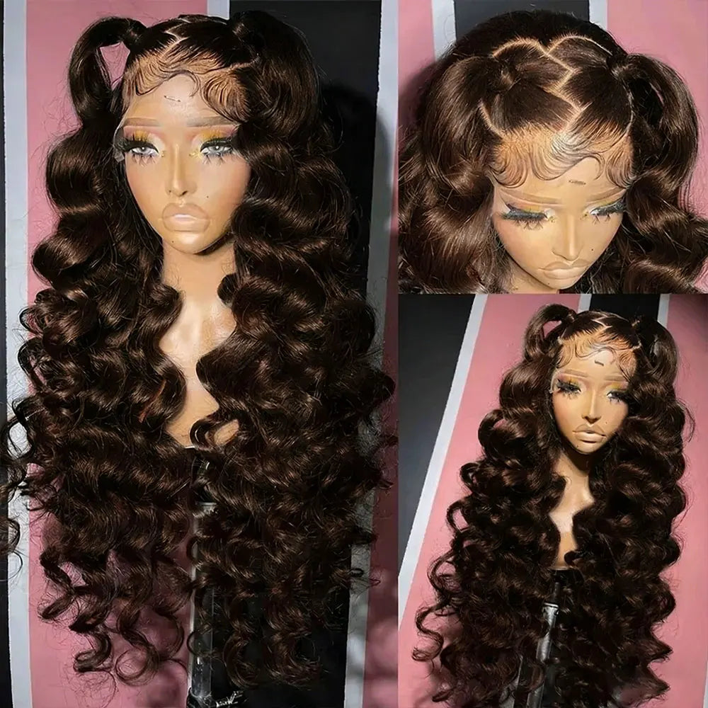 Deep Wave Chocolate Brown 13x4 Transparent Lace Frontal Wigs Human Hair 34 Inch 250% Density Loose Deep Curly Brown Colored Wig Deep Wave Chocolate Brown 13x4 Transparent Lace Frontal Wigs Human Hair 34 Inch 250% Density Loose Deep Curly Brown Colored Wig