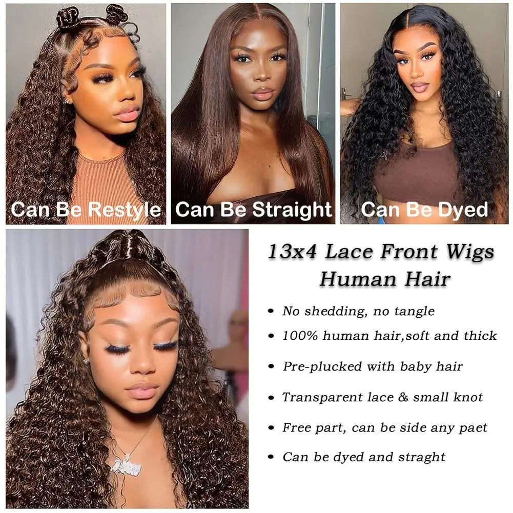 Chocolate Brown HD Lace Front Wigs Human Hair 200% Density Curly Lace Front Wigs Human Hair Deep Wave Wigs Human Hair For Women Chocolate Brown HD Lace Front Wigs Human Hair 200% Density Curly Lace Front Wigs Human Hair Deep Wave Wigs Human Hair For Women