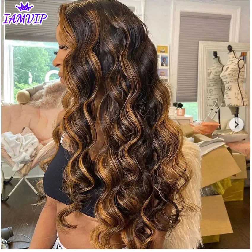 13x4 13x6 Hd Highlight Body Wave Lace Front Wig For Women Remy P4/27 Ombre Human Hair Lace Frontal Human Hair Wigs Choice Glue 13x4 13x6 Hd Highlight Body Wave Lace Front Wig For Women Remy P4/27 Ombre Human Hair Lace Frontal Human Hair Wigs Choice Glue