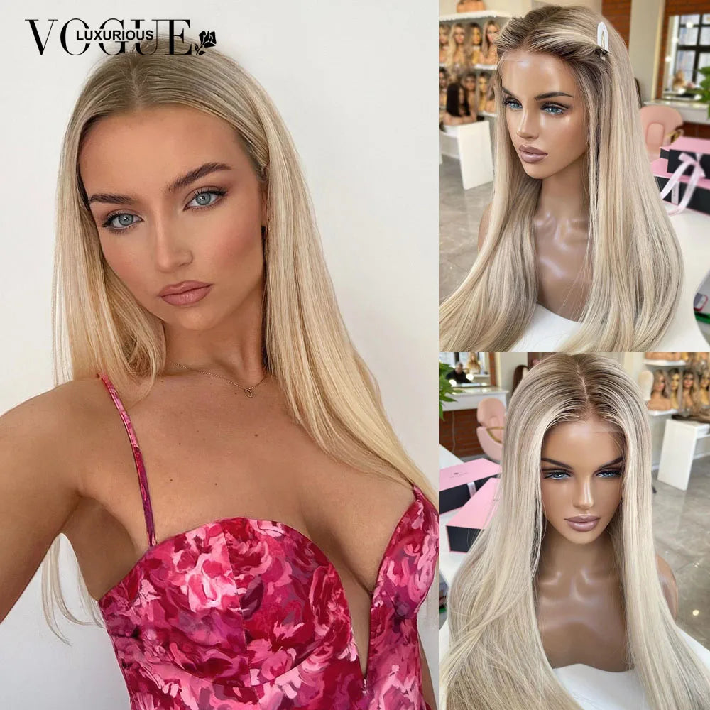 Cream Blonde Straight 100% Real Human Hair Wig Ash Blonde 200% Density Salon Hair Coloring Wig 13x6 Lace Front Wig For Women Cream Blonde Straight 100% Real Human Hair Wig Ash Blonde 200% Density Salon Hair Coloring Wig 13x6 Lace Front Wig For Women