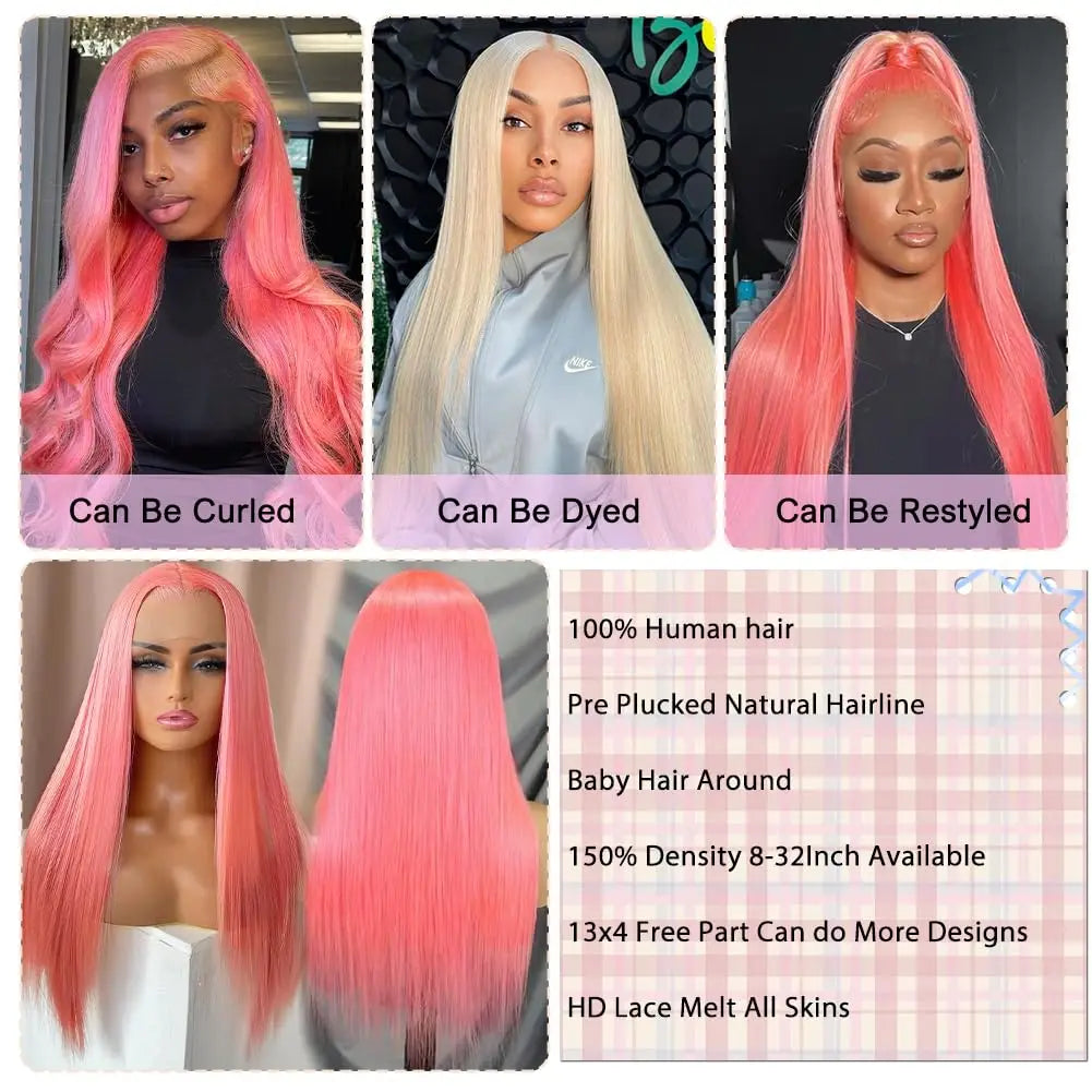 Pink 13x6 Hd Straight Lace Front Wig Human Hair 30 Inch Pink Lace Front Wig Human Hair For Black Women Pre Plucked 200% Density Pink 13x6 Hd Straight Lace Front Wig Human Hair 30 Inch Pink Lace Front Wig Human Hair For Black Women Pre Plucked 200% Density