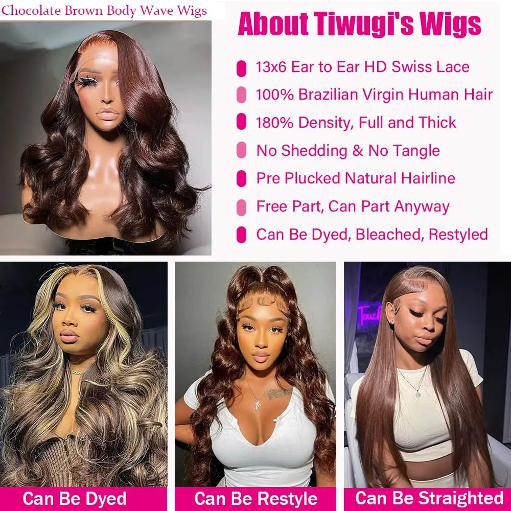 13x4 Chocolate Brown Body Wave Lace Front Wig 30 36 Inch 100% Brazilian Human Hair Wigs Lace Front Wig 13x6 Brown Wig For Women 13x4 Chocolate Brown Body Wave Lace Front Wig 30 36 Inch 100% Brazilian Human Hair Wigs Lace Front Wig 13x6 Brown Wig For Women