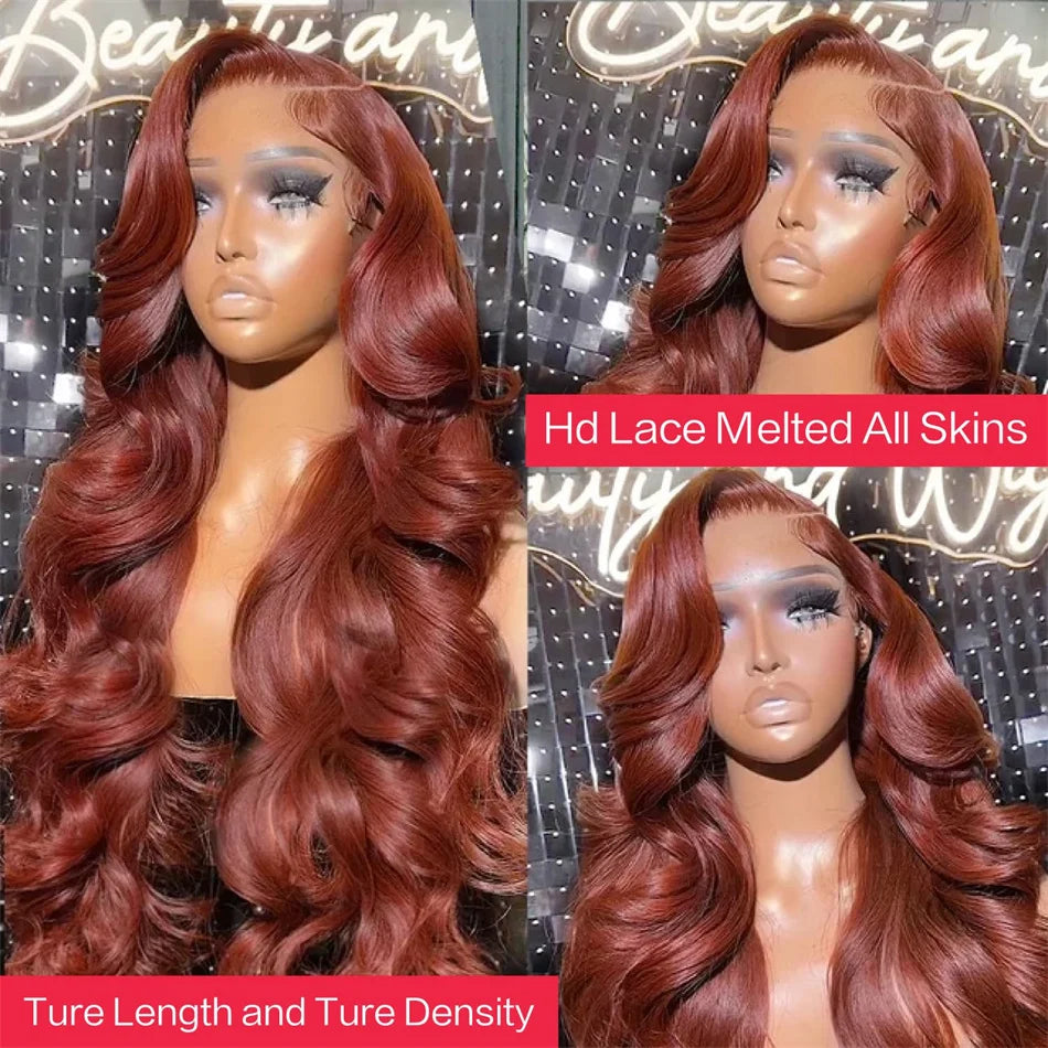 Reddish Brown 13x6 Lace Frontal Wig Brazilian Colored 13x4 Body Wave Human Hair Wigs Hd Transparent 4x4 5x5 Closure Wig 40 Inch Reddish Brown 13x6 Lace Frontal Wig Brazilian Colored 13x4 Body Wave Human Hair Wigs Hd Transparent 4x4 5x5 Closure Wig 40 Inch