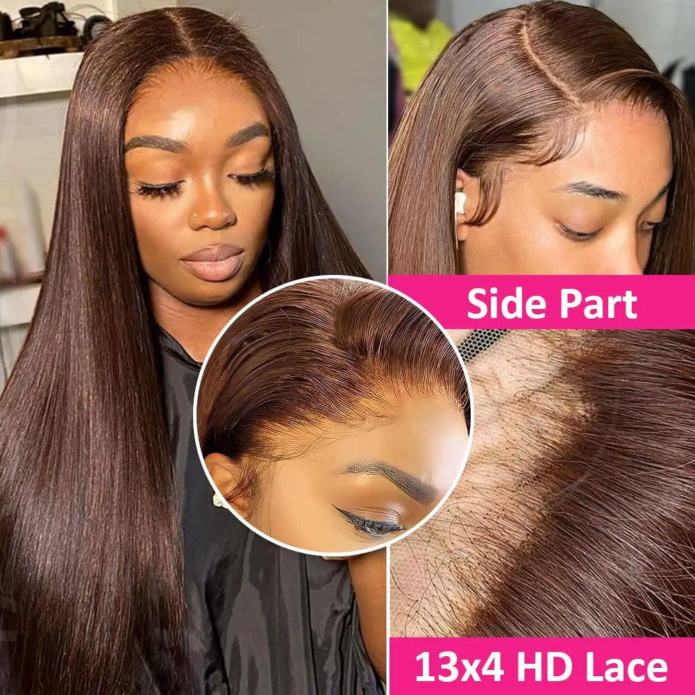 #4 Chocolate Brown Straight Human Hair Wig 13x6 Hd Lace Human Hair Wig 13x4 Lace Front Wig 200% Density Brazilian Hair For Women #4 Chocolate Brown Straight Human Hair Wig 13x6 Hd Lace Human Hair Wig 13x4 Lace Front Wig 200% Density Brazilian Hair For Women