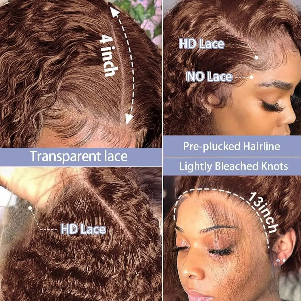 Chocolate Brown HD Lace Front Wigs Human Hair 200% Density Curly Lace Front Wigs Human Hair Deep Wave Wigs Human Hair For Women Chocolate Brown HD Lace Front Wigs Human Hair 200% Density Curly Lace Front Wigs Human Hair Deep Wave Wigs Human Hair For Women