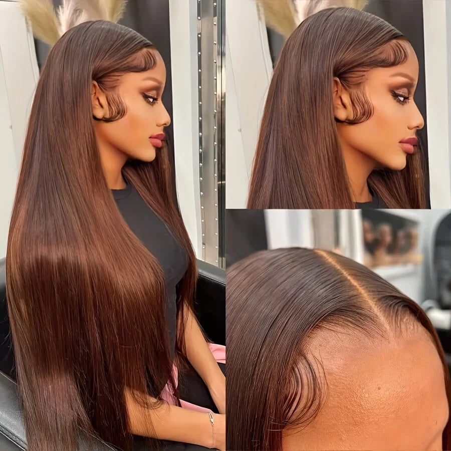 #4 Chocolate Brown Straight Human Hair Wig 13x6 Hd Lace Human Hair Wig 13x4 Lace Front Wig 200% Density Brazilian Hair For Women #4 Chocolate Brown Straight Human Hair Wig 13x6 Hd Lace Human Hair Wig 13x4 Lace Front Wig 200% Density Brazilian Hair For Women