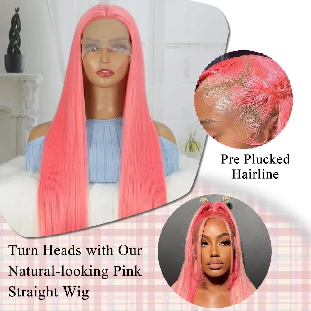 Pink 13x6 Hd Straight Lace Front Wig Human Hair 30 Inch Pink Lace Front Wig Human Hair For Black Women Pre Plucked 200% Density Pink 13x6 Hd Straight Lace Front Wig Human Hair 30 Inch Pink Lace Front Wig Human Hair For Black Women Pre Plucked 200% Density