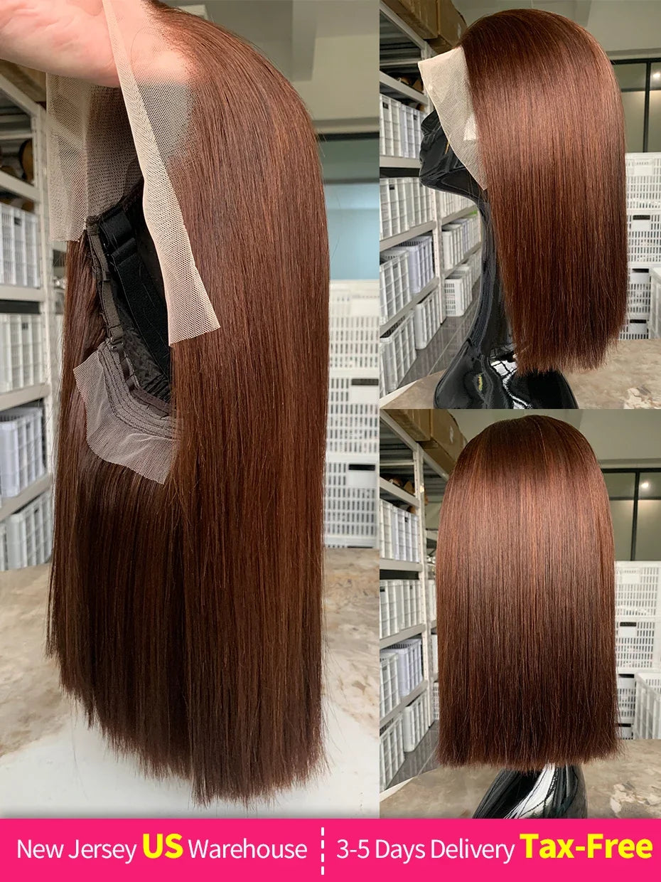 #2 Brown Chocolate Color 250 Density Lace Frontal Wig Human Hair Raw Vietnamese Double Drawn 13x4 Bob Lace Front Human Hair Wigs #2 Brown Chocolate Color 250 Density Lace Frontal Wig Human Hair Raw Vietnamese Double Drawn 13x4 Bob Lace Front Human Hair Wigs