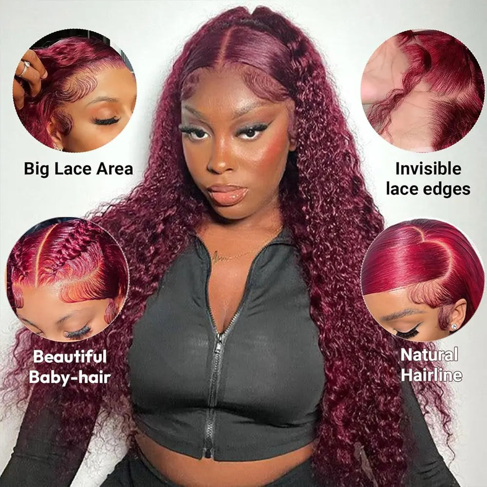 30 Inch Burgundy 99j Deep Wave Frontal Wig Colored Curly Human Hair Wigs 200 250 Density 13x4 Hd Lace Frontal Human Hair Wigs 30 Inch Burgundy 99j Deep Wave Frontal Wig Colored Curly Human Hair Wigs 200 250 Density 13x4 Hd Lace Frontal Human Hair Wigs