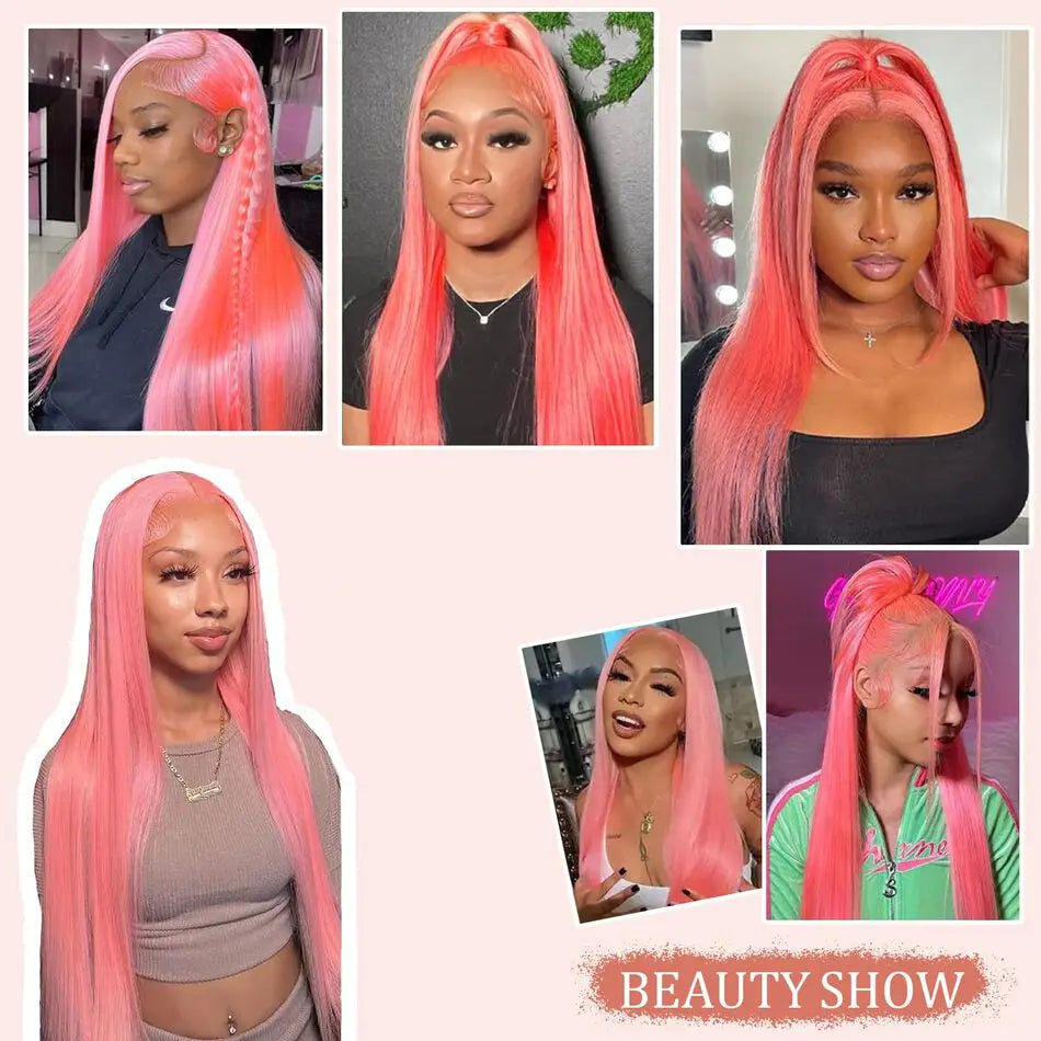 Pink 13x6 Hd Straight Lace Front Wig Human Hair 30 Inch Pink Lace Front Wig Human Hair For Black Women Pre Plucked 200% Density Pink 13x6 Hd Straight Lace Front Wig Human Hair 30 Inch Pink Lace Front Wig Human Hair For Black Women Pre Plucked 200% Density