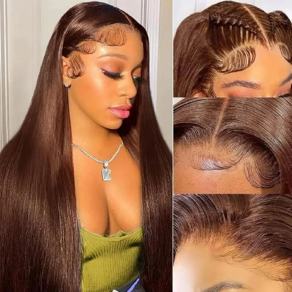 Chocolate Brown 13X6 Straight Human Hair Wigs 13X4 Hd Lace Frontal Wig 250 Density Colored Pre Plucked Brazilian Lace Front Wig Chocolate Brown 13X6 Straight Human Hair Wigs 13X4 Hd Lace Frontal Wig 250 Density Colored Pre Plucked Brazilian Lace Front Wig