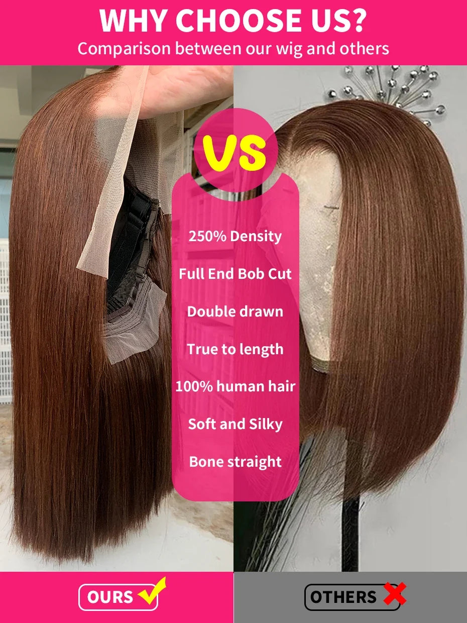 #2 Brown Chocolate Color 250 Density Lace Frontal Wig Human Hair Raw Vietnamese Double Drawn 13x4 Bob Lace Front Human Hair Wigs #2 Brown Chocolate Color 250 Density Lace Frontal Wig Human Hair Raw Vietnamese Double Drawn 13x4 Bob Lace Front Human Hair Wigs
