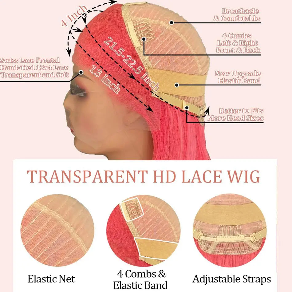 Pink 13x6 Hd Straight Lace Front Wig Human Hair 30 Inch Pink Lace Front Wig Human Hair For Black Women Pre Plucked 200% Density Pink 13x6 Hd Straight Lace Front Wig Human Hair 30 Inch Pink Lace Front Wig Human Hair For Black Women Pre Plucked 200% Density