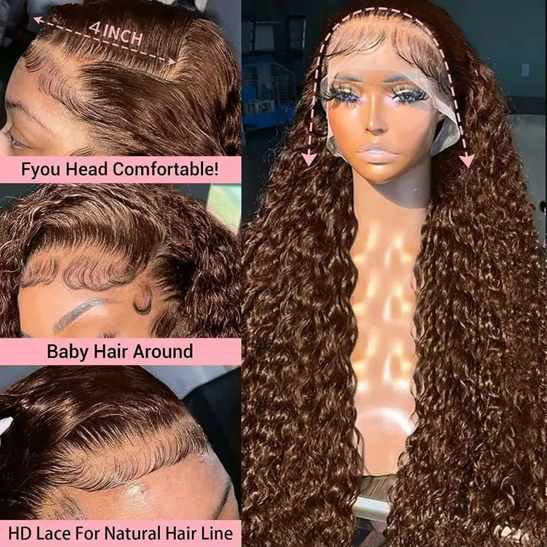 Chocolate Brown HD Lace Front Wigs Human Hair 200% Density Curly Lace Front Wigs Human Hair Deep Wave Wigs Human Hair For Women Chocolate Brown HD Lace Front Wigs Human Hair 200% Density Curly Lace Front Wigs Human Hair Deep Wave Wigs Human Hair For Women