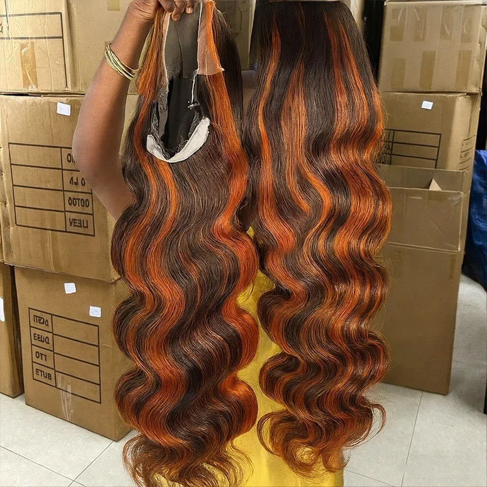 200% Density Ginger Brown Highlight Wig Human Hair Body Wave Lace Front Wigs Pre Plucked Ombre P1B/4 Ginger Orange Colored Wigs 200% Density Ginger Brown Highlight Wig Human Hair Body Wave Lace Front Wigs Pre Plucked Ombre P1B/4 Ginger Orange Colored Wigs