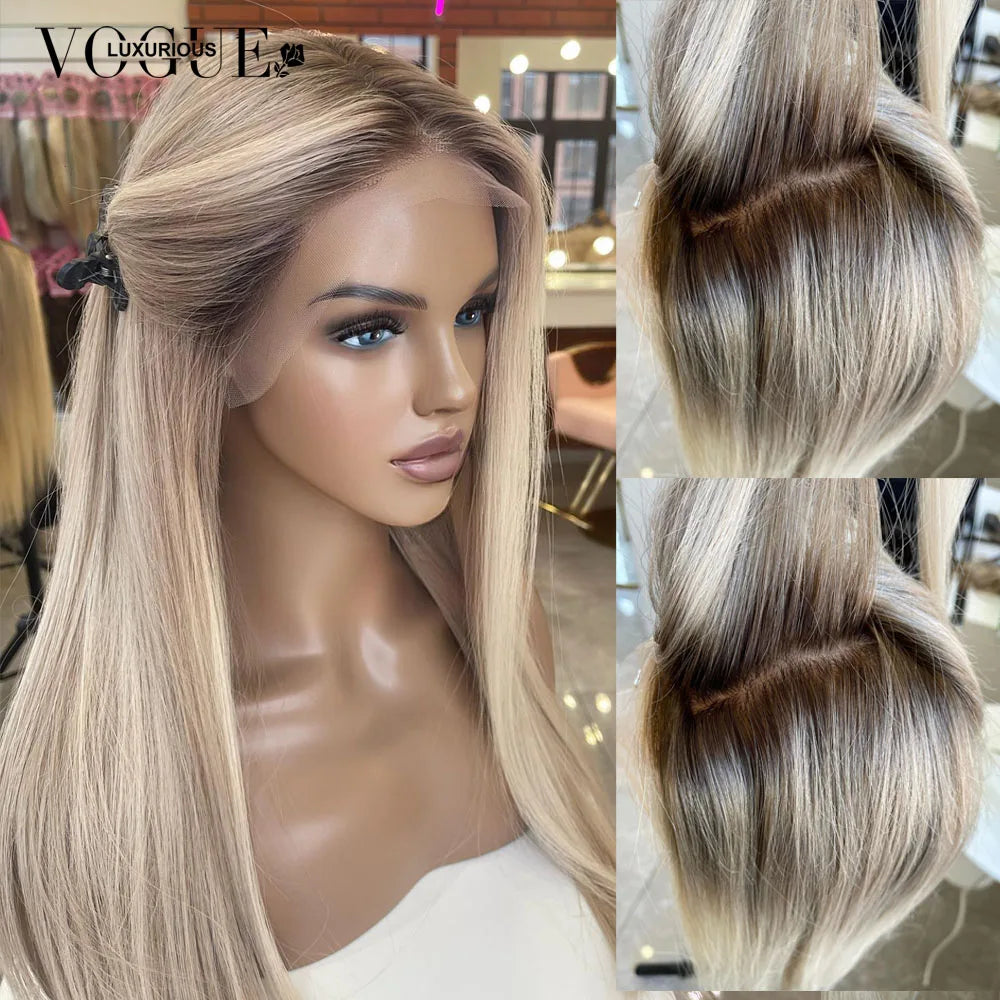 Cream Blonde Straight 100% Real Human Hair Wig Ash Blonde 200% Density Salon Hair Coloring Wig 13x6 Lace Front Wig For Women Cream Blonde Straight 100% Real Human Hair Wig Ash Blonde 200% Density Salon Hair Coloring Wig 13x6 Lace Front Wig For Women