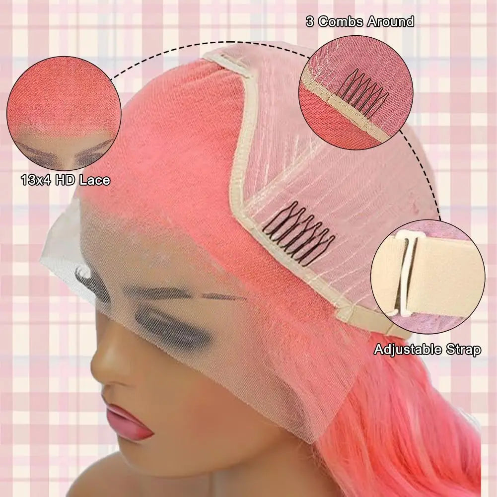 Pink 13x6 Hd Straight Lace Front Wig Human Hair 30 Inch Pink Lace Front Wig Human Hair For Black Women Pre Plucked 200% Density Pink 13x6 Hd Straight Lace Front Wig Human Hair 30 Inch Pink Lace Front Wig Human Hair For Black Women Pre Plucked 200% Density