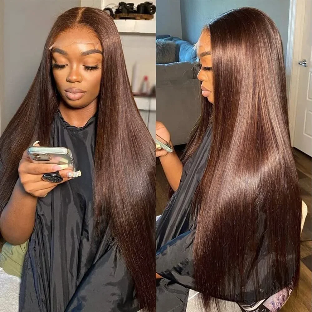 13x4 HD Chocolate Brown Bone Straight Lace Front Wig 34Inch Lace Frontal Wig Human Hair PrePlucked #4 Color Human Hair Wigs 13x4 HD Chocolate Brown Bone Straight Lace Front Wig 34Inch Lace Frontal Wig Human Hair PrePlucked #4 Color Human Hair Wigs