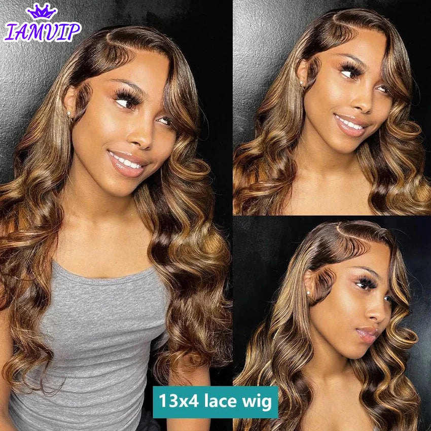 13x4 13x6 Hd Highlight Body Wave Lace Front Wig For Women Remy P4/27 Ombre Human Hair Lace Frontal Human Hair Wigs Choice Glue 13x4 13x6 Hd Highlight Body Wave Lace Front Wig For Women Remy P4/27 Ombre Human Hair Lace Frontal Human Hair Wigs Choice Glue