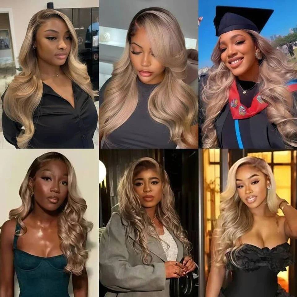 Ombre Blonde With Dark Roots Colored 5X5 Closure Wig For Women Human Hair Body Wave Ombre Ash Blonde 13X6 13X4 Lace Frontal Wig Ombre Blonde With Dark Roots Colored 5X5 Closure Wig For Women Human Hair Body Wave Ombre Ash Blonde 13X6 13X4 Lace Frontal Wig