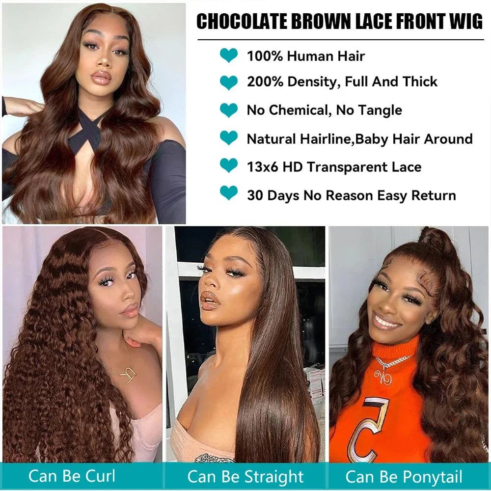 Body Wave Chocolate Brown Lace Front Wigs Human Hair 13x4 13x6 HD Lace Frontal Wig For Women Peruvian Lace Wigs Natural Hairline Body Wave Chocolate Brown Lace Front Wigs Human Hair 13x4 13x6 HD Lace Frontal Wig For Women Peruvian Lace Wigs Natural Hairline