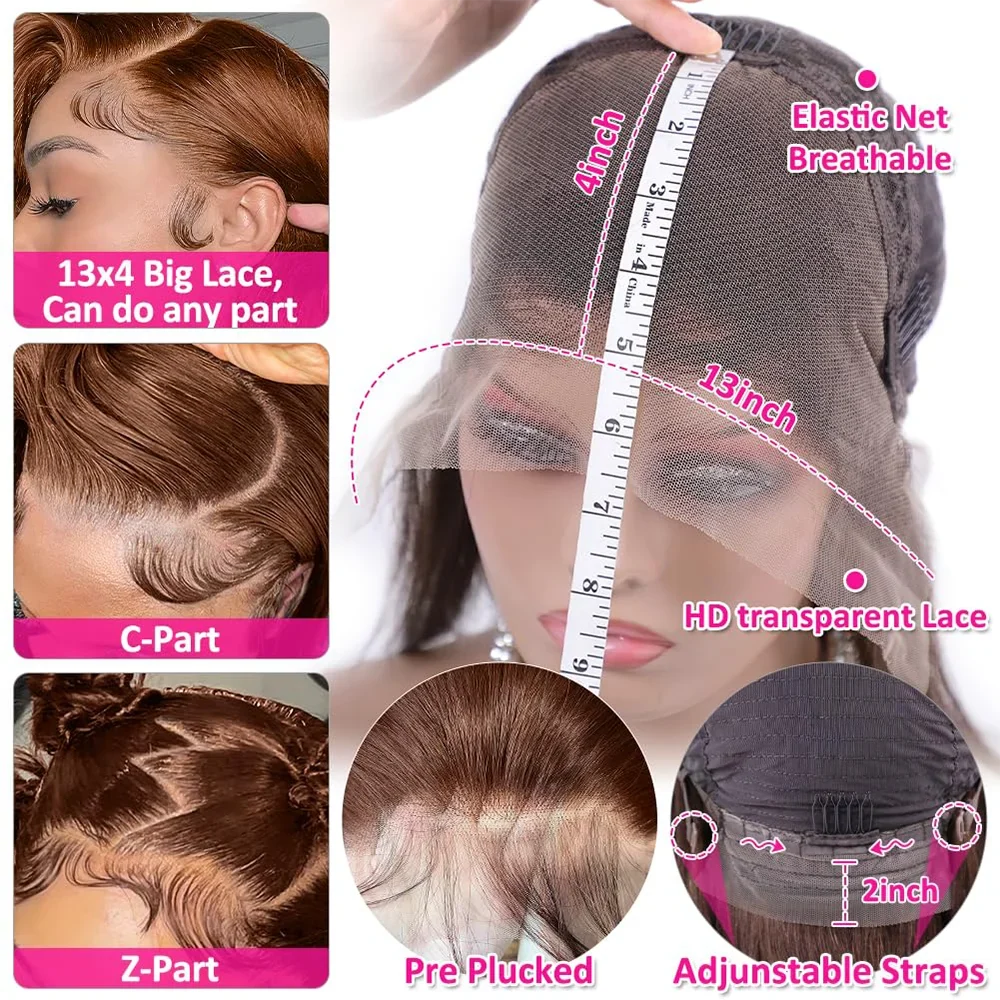 13x4 HD Chocolate Brown Bone Straight Lace Front Wig 34Inch Lace Frontal Wig Human Hair PrePlucked #4 Color Human Hair Wigs 13x4 HD Chocolate Brown Bone Straight Lace Front Wig 34Inch Lace Frontal Wig Human Hair PrePlucked #4 Color Human Hair Wigs
