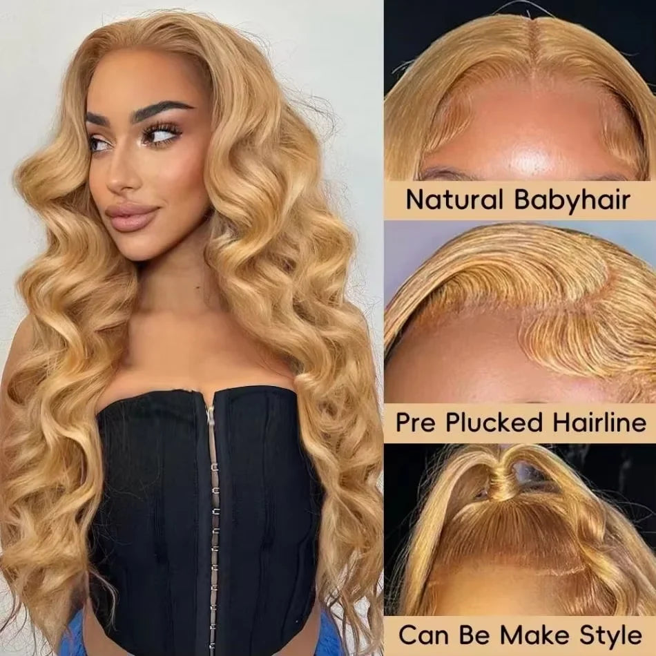 27# Body Wave 32 Inch Honey Blonde Color 13x6 HD Lace Front Wigs Human Hair 220% Density Raw Virgin Highlight Lace Frontal Wig 27# Body Wave 32 Inch Honey Blonde Color 13x6 HD Lace Front Wigs Human Hair 220% Density Raw Virgin Highlight Lace Frontal Wig
