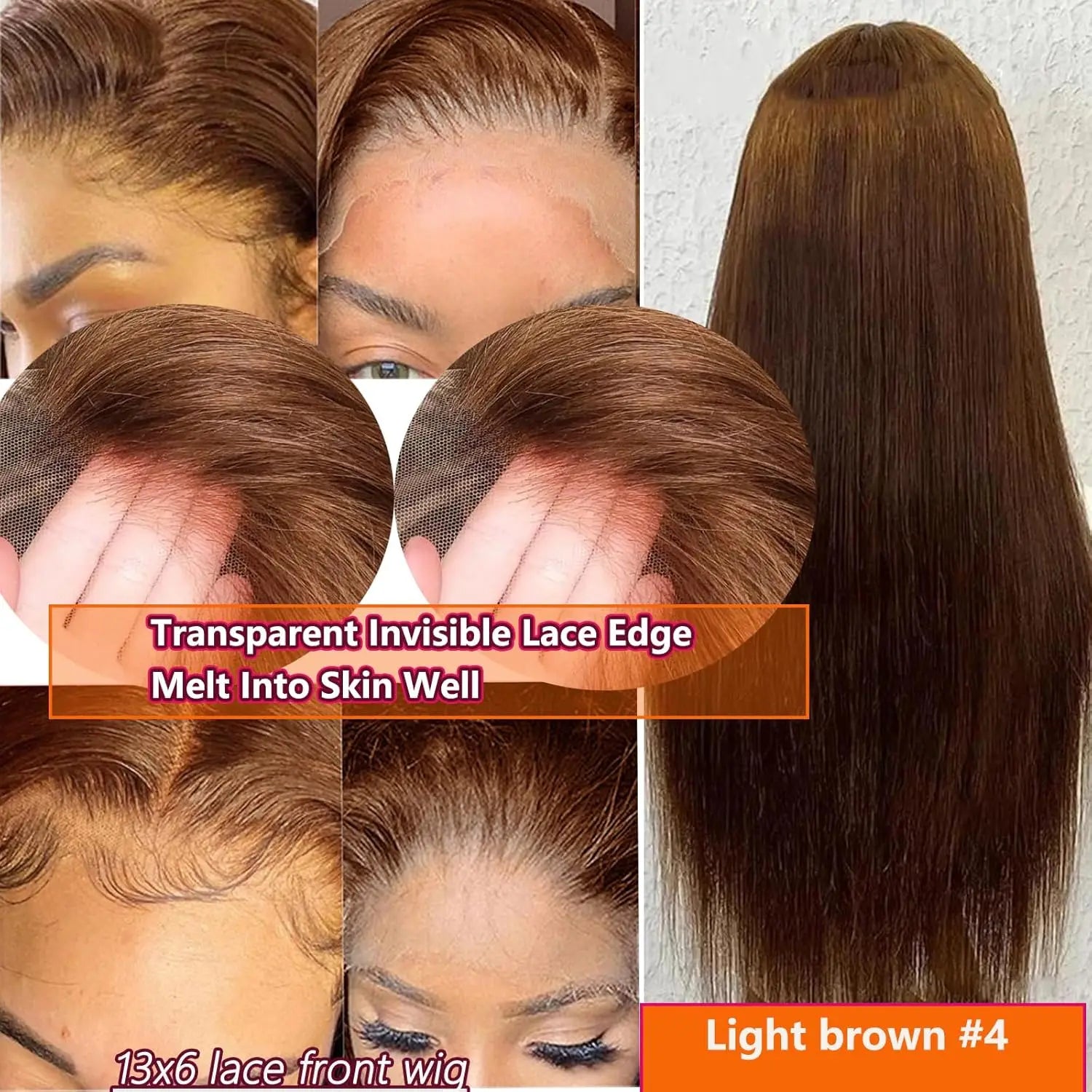 #4 Chocolate Brown Straight Human Hair Wig 13x6 Hd Lace Human Hair Wig 13x4 Lace Front Wig 200% Density Brazilian Hair For Women #4 Chocolate Brown Straight Human Hair Wig 13x6 Hd Lace Human Hair Wig 13x4 Lace Front Wig 200% Density Brazilian Hair For Women