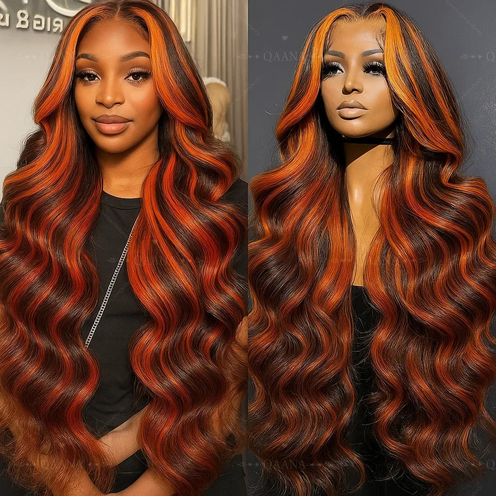 200% Density Ginger Brown Highlight Wig Human Hair Body Wave Lace Front Wigs Pre Plucked Ombre P1B/4 Ginger Orange Colored Wigs 200% Density Ginger Brown Highlight Wig Human Hair Body Wave Lace Front Wigs Pre Plucked Ombre P1B/4 Ginger Orange Colored Wigs