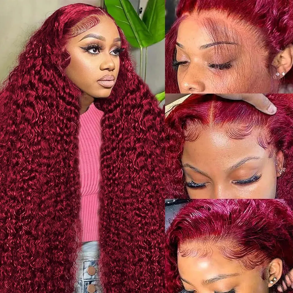 30 Inch Burgundy 99j Deep Wave Frontal Wig Colored Curly Human Hair Wigs 200 250 Density 13x4 Hd Lace Frontal Human Hair Wigs 30 Inch Burgundy 99j Deep Wave Frontal Wig Colored Curly Human Hair Wigs 200 250 Density 13x4 Hd Lace Frontal Human Hair Wigs