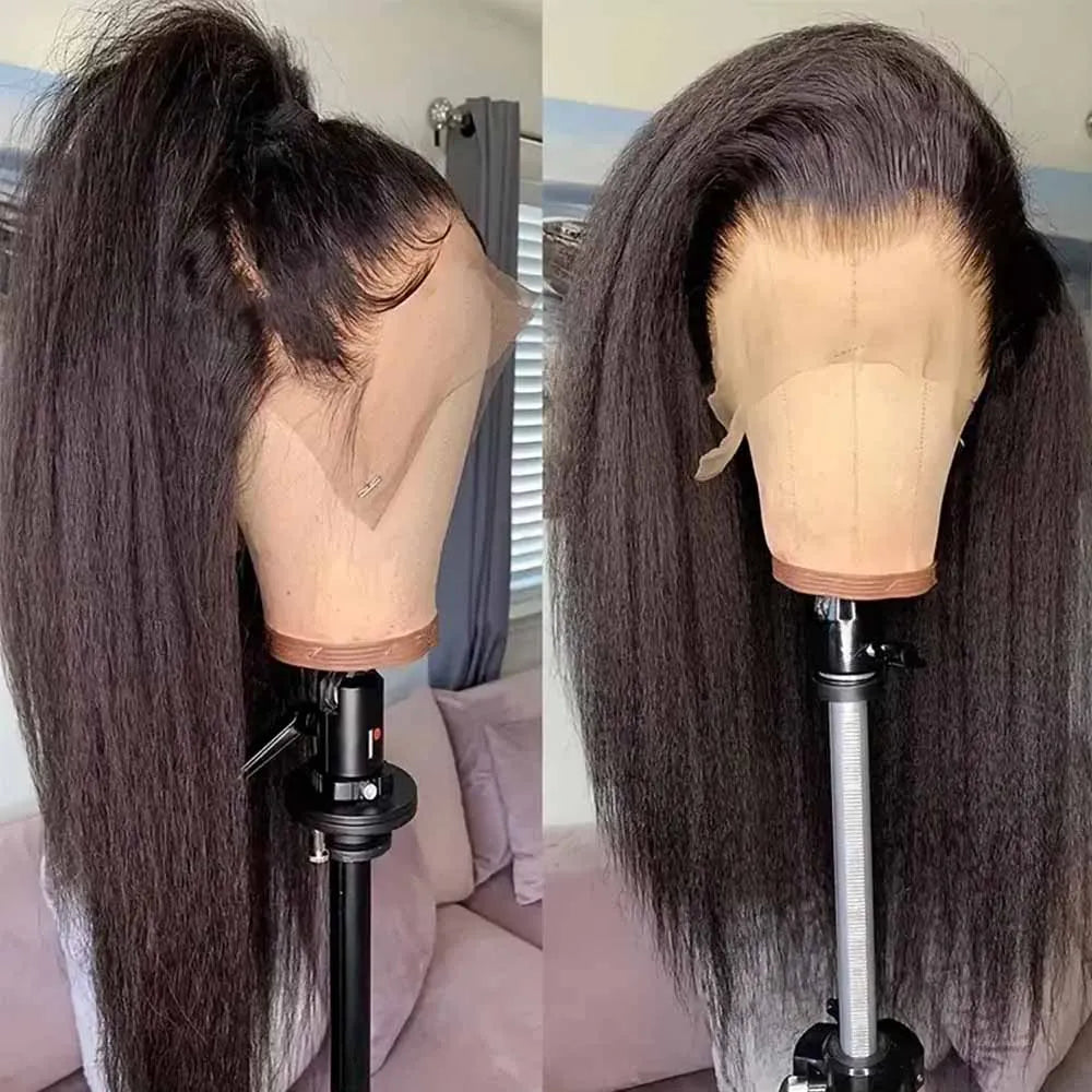 13x4 Kinky Straight Lace Front Human Hair Wig With Kinky Edges Baby Hair Glueless Yaki Straight HD Lace Frontal Wig 250% Denisty 13x4 Kinky Straight Lace Front Human Hair Wig With Kinky Edges Baby Hair Glueless Yaki Straight HD Lace Frontal Wig 250% Denisty