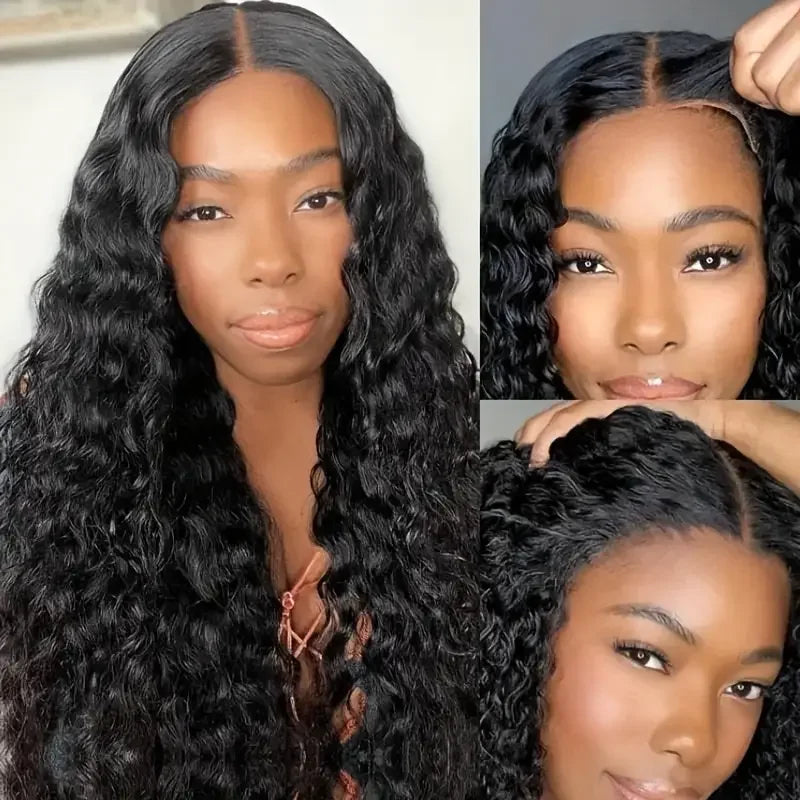 Curly 4x4 5x5 Glueless Lace Front Wig 220 Density Natural Color Deep Wave Pre Cut Brazilian HD Lace wigs Water Wave Human Hair Curly 4x4 5x5 Glueless Lace Front Wig 220 Density Natural Color Deep Wave Pre Cut Brazilian HD Lace wigs Water Wave Human Hair