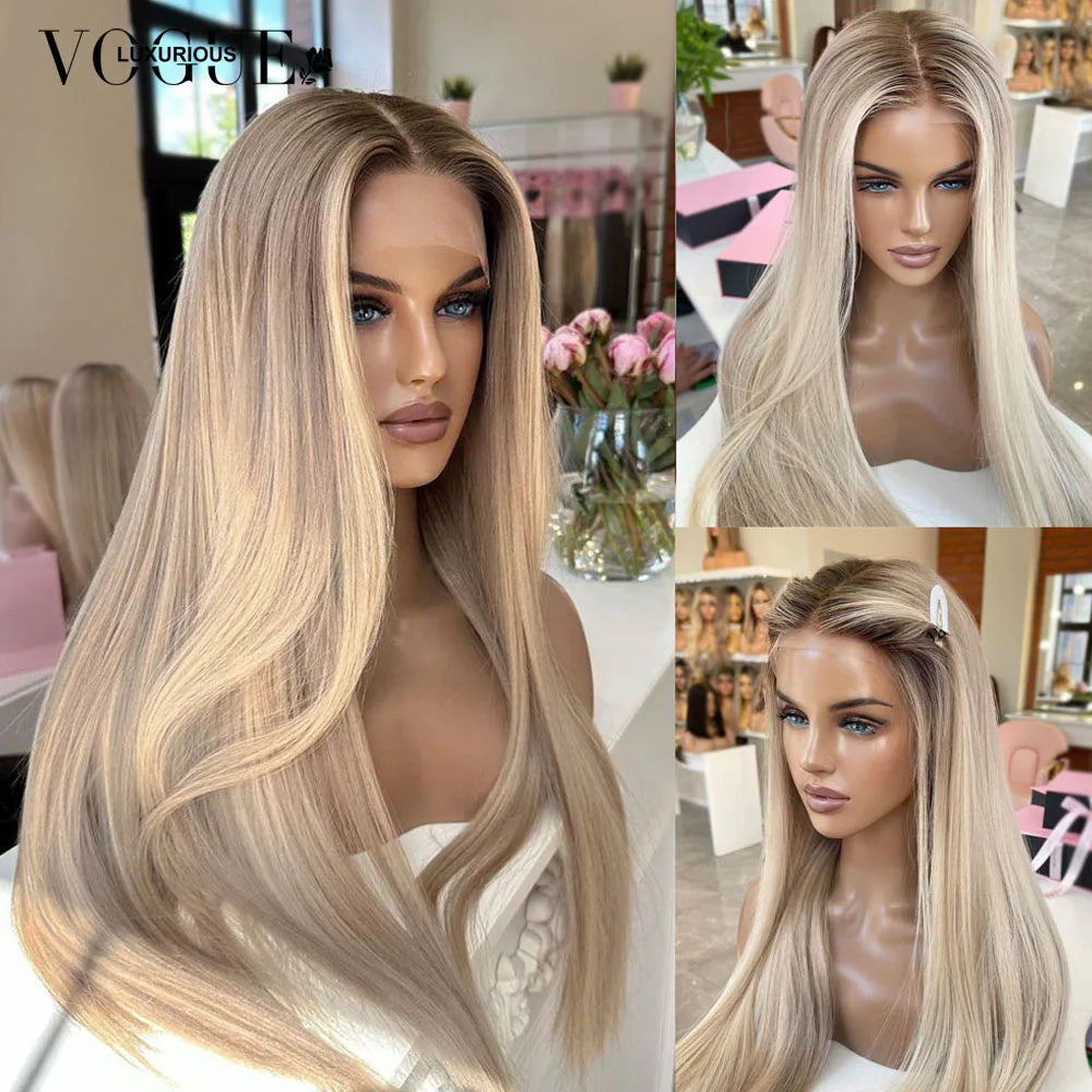 Cream Blonde Straight 100% Real Human Hair Wig Ash Blonde 200% Density Salon Hair Coloring Wig 13x6 Lace Front Wig For Women Cream Blonde Straight 100% Real Human Hair Wig Ash Blonde 200% Density Salon Hair Coloring Wig 13x6 Lace Front Wig For Women