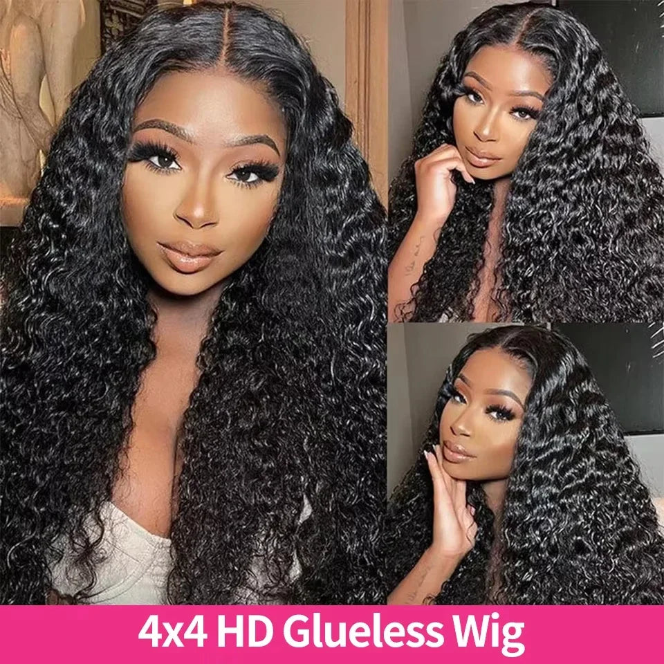 Curly 4x4 5x5 Glueless Lace Front Wig 220 Density Natural Color Deep Wave Pre Cut Brazilian HD Lace wigs Water Wave Human Hair Curly 4x4 5x5 Glueless Lace Front Wig 220 Density Natural Color Deep Wave Pre Cut Brazilian HD Lace wigs Water Wave Human Hair