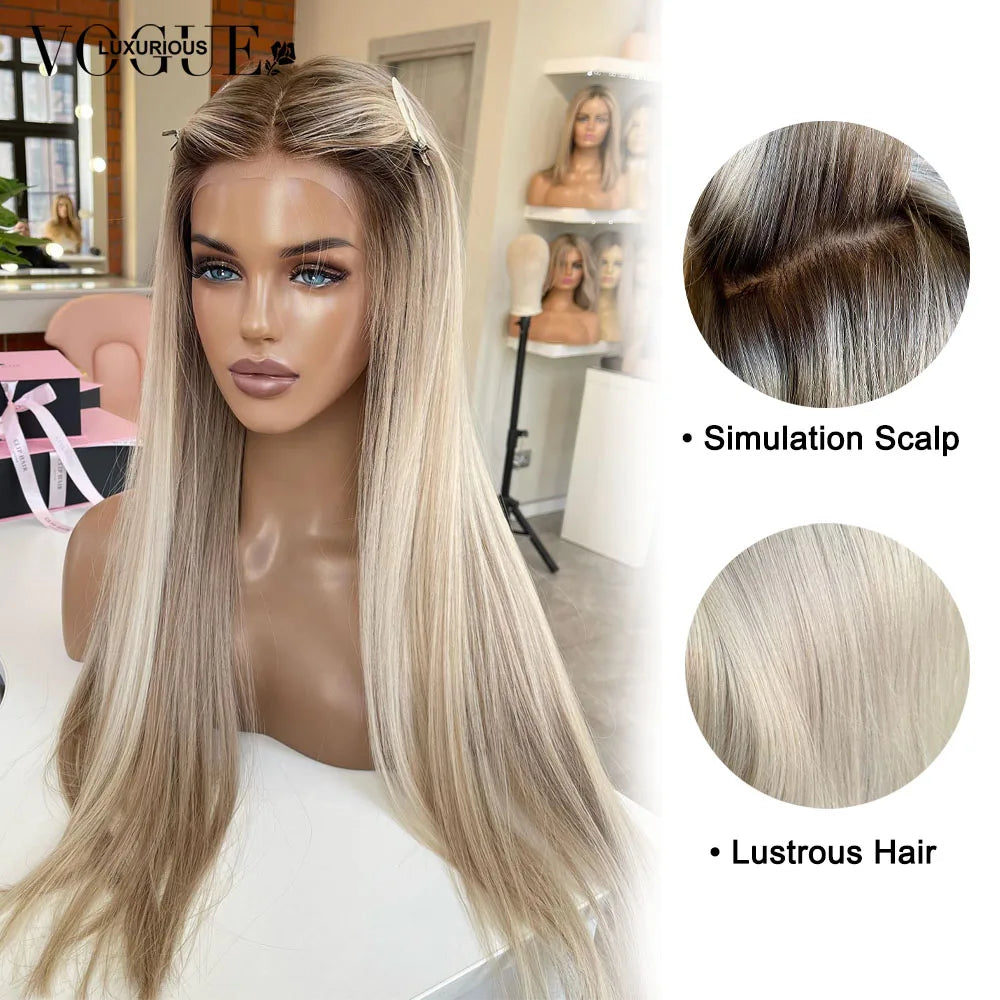Cream Blonde Straight 100% Real Human Hair Wig Ash Blonde 200% Density Salon Hair Coloring Wig 13x6 Lace Front Wig For Women Cream Blonde Straight 100% Real Human Hair Wig Ash Blonde 200% Density Salon Hair Coloring Wig 13x6 Lace Front Wig For Women