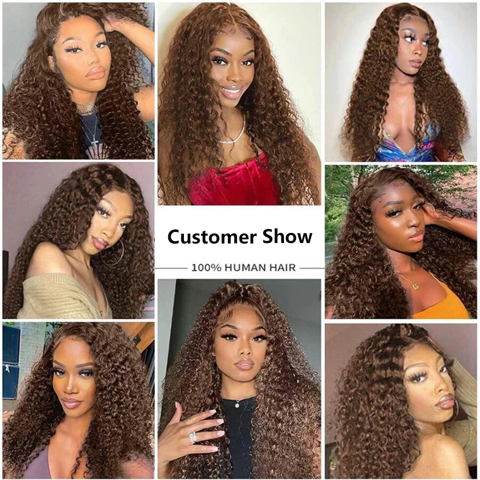 Chocolate Brown Human Hair Wig Colored Curly Human Hair Wig 30 32 Inch 13x4 Deep Wave Lace Front Wig 13x6 HD Lace Frontal Wig Chocolate Brown Human Hair Wig Colored Curly Human Hair Wig 30 32 Inch 13x4 Deep Wave Lace Front Wig 13x6 HD Lace Frontal Wig
