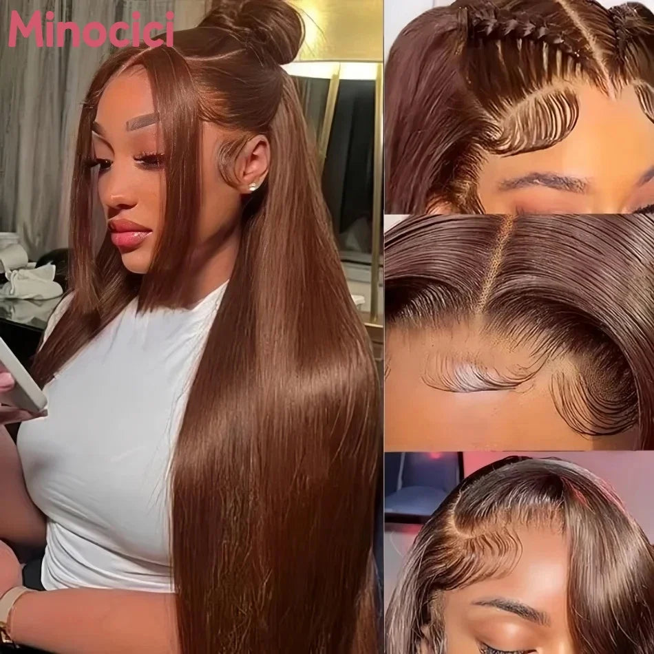 Chocolate Brown 13X6 Straight Human Hair Wigs 13X4 Hd Lace Frontal Wig 250 Density Colored Pre Plucked Brazilian Lace Front Wig Chocolate Brown 13X6 Straight Human Hair Wigs 13X4 Hd Lace Frontal Wig 250 Density Colored Pre Plucked Brazilian Lace Front Wig