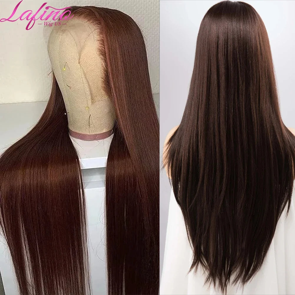 #4 Chocolate Brown Straight Human Hair Wig 13x6 Hd Lace Human Hair Wig 13x4 Lace Front Wig 200% Density Brazilian Hair For Women #4 Chocolate Brown Straight Human Hair Wig 13x6 Hd Lace Human Hair Wig 13x4 Lace Front Wig 200% Density Brazilian Hair For Women
