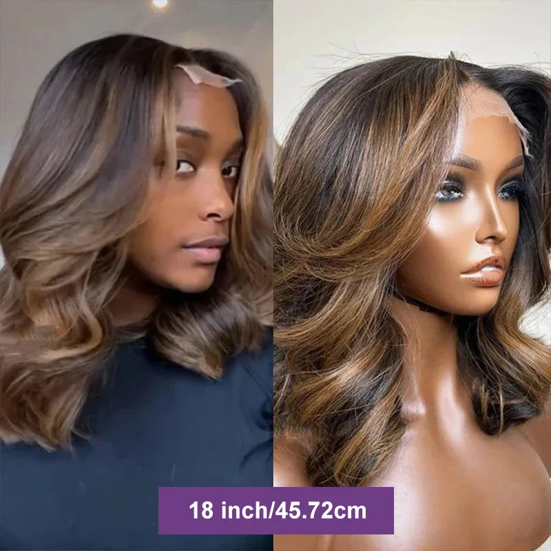 4/27 Highlight 13*4 Body Wave Glueless Closure100% Human Hair Frontal Wigs Ombre Brown Mix Blonde Water Wave Short Bob Wig 4/27 Highlight 13*4 Body Wave Glueless Closure100% Human Hair Frontal Wigs Ombre Brown Mix Blonde Water Wave Short Bob Wig