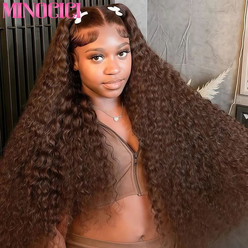 Chocolate Brown HD Lace Front Wigs Human Hair 200% Density Curly Lace Front Wigs Human Hair Deep Wave Wigs Human Hair For Women Chocolate Brown HD Lace Front Wigs Human Hair 200% Density Curly Lace Front Wigs Human Hair Deep Wave Wigs Human Hair For Women