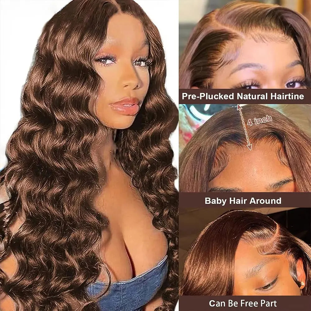Deep Wave Chocolate Brown 13x4 Transparent Lace Frontal Wigs Human Hair 34 Inch 250% Density Loose Deep Curly Brown Colored Wig Deep Wave Chocolate Brown 13x4 Transparent Lace Frontal Wigs Human Hair 34 Inch 250% Density Loose Deep Curly Brown Colored Wig