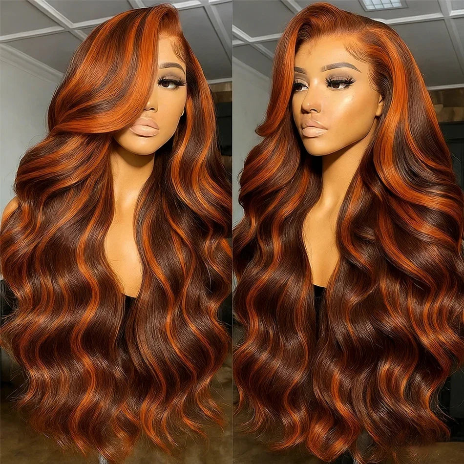 200% Density Ginger Brown Highlight Wig Human Hair Body Wave Lace Front Wigs Pre Plucked Ombre P1B/4 Ginger Orange Colored Wigs 200% Density Ginger Brown Highlight Wig Human Hair Body Wave Lace Front Wigs Pre Plucked Ombre P1B/4 Ginger Orange Colored Wigs
