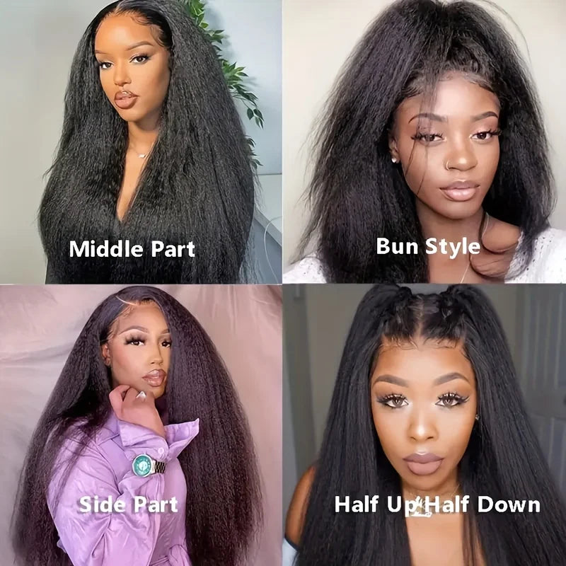 Kinky Straight V Part Wig Glueless Human Hair Wig for Women Natural Black Color No Leave Out Yaki Straight Hair Wig 250% Density Kinky Straight V Part Wig Glueless Human Hair Wig for Women Natural Black Color No Leave Out Yaki Straight Hair Wig 250% Density