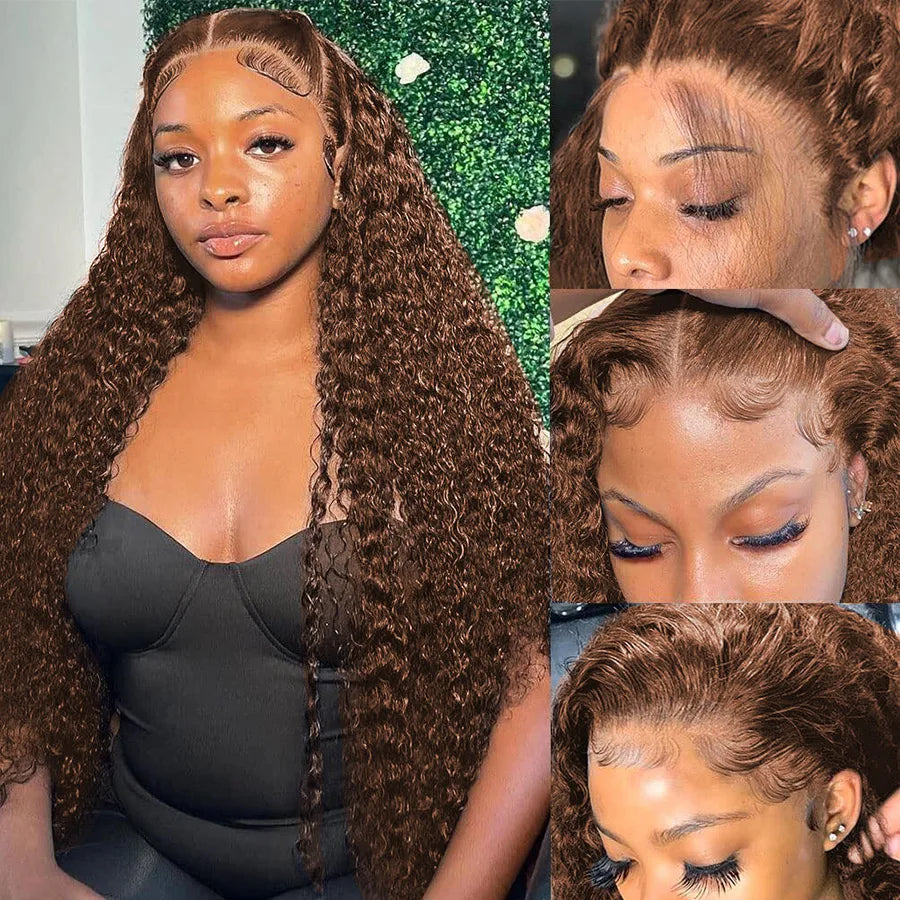 Chocolate Brown Human Hair Wig Colored Curly Human Hair Wig 30 32 Inch 13x4 Deep Wave Lace Front Wig 13x6 HD Lace Frontal Wig Chocolate Brown Human Hair Wig Colored Curly Human Hair Wig 30 32 Inch 13x4 Deep Wave Lace Front Wig 13x6 HD Lace Frontal Wig