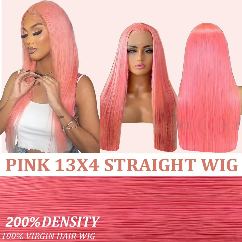 Pink 13x6 Hd Straight Lace Front Wig Human Hair 30 Inch Pink Lace Front Wig Human Hair For Black Women Pre Plucked 200% Density Pink 13x6 Hd Straight Lace Front Wig Human Hair 30 Inch Pink Lace Front Wig Human Hair For Black Women Pre Plucked 200% Density