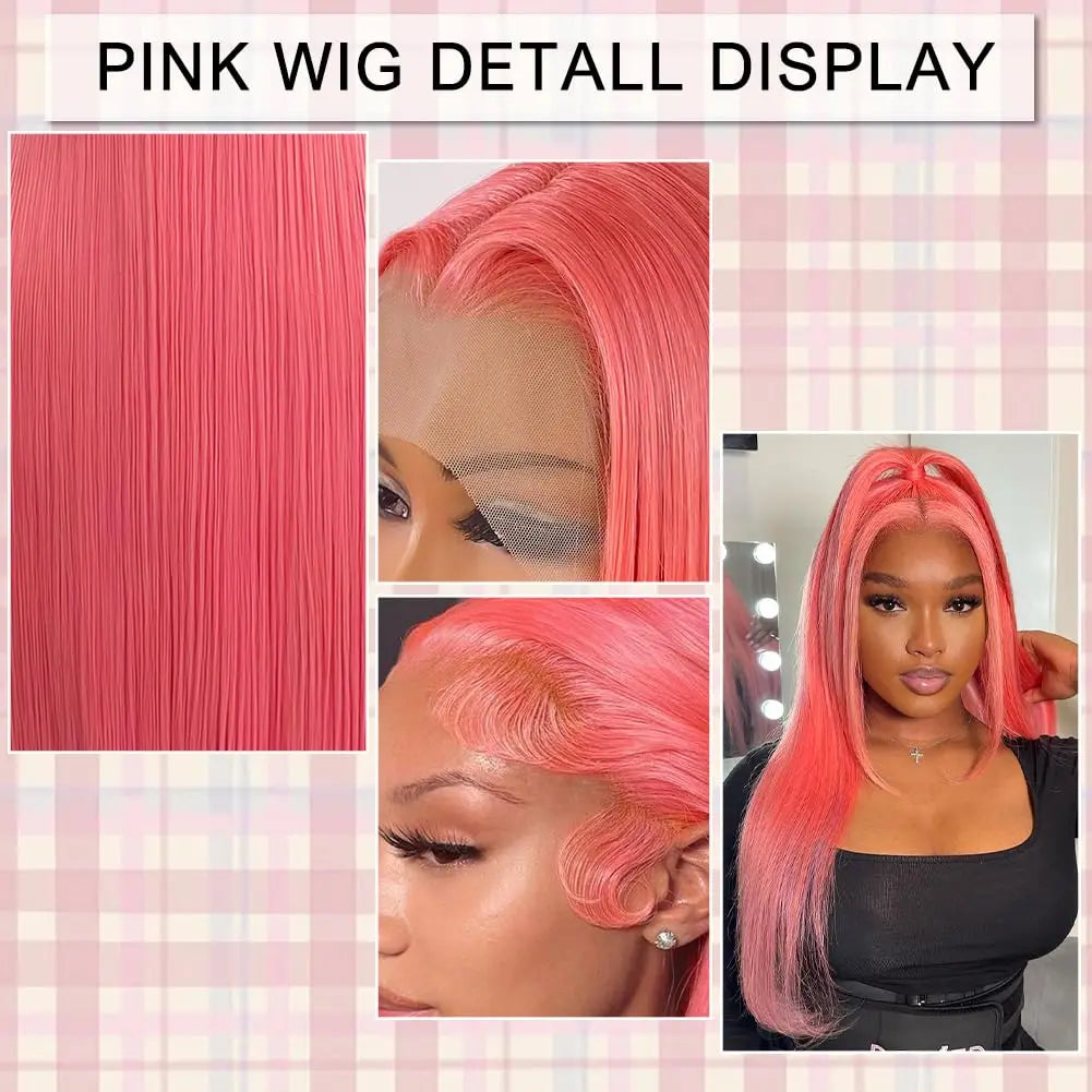 Pink 13x6 Hd Straight Lace Front Wig Human Hair 30 Inch Pink Lace Front Wig Human Hair For Black Women Pre Plucked 200% Density Pink 13x6 Hd Straight Lace Front Wig Human Hair 30 Inch Pink Lace Front Wig Human Hair For Black Women Pre Plucked 200% Density