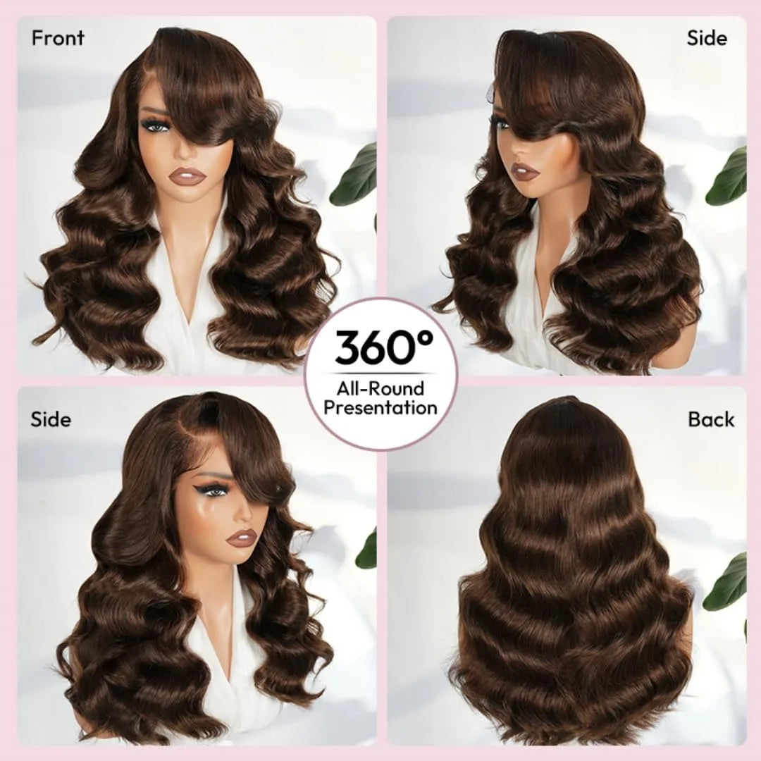 200 Density Chocolate Brown Human Hair Wig Body 13x4 Closure Transparent Lace Wig Layered Side Part Human Hair Pre Plucked Pre 200 Density Chocolate Brown Human Hair Wig Body 13x4 Closure Transparent Lace Wig Layered Side Part Human Hair Pre Plucked Pre